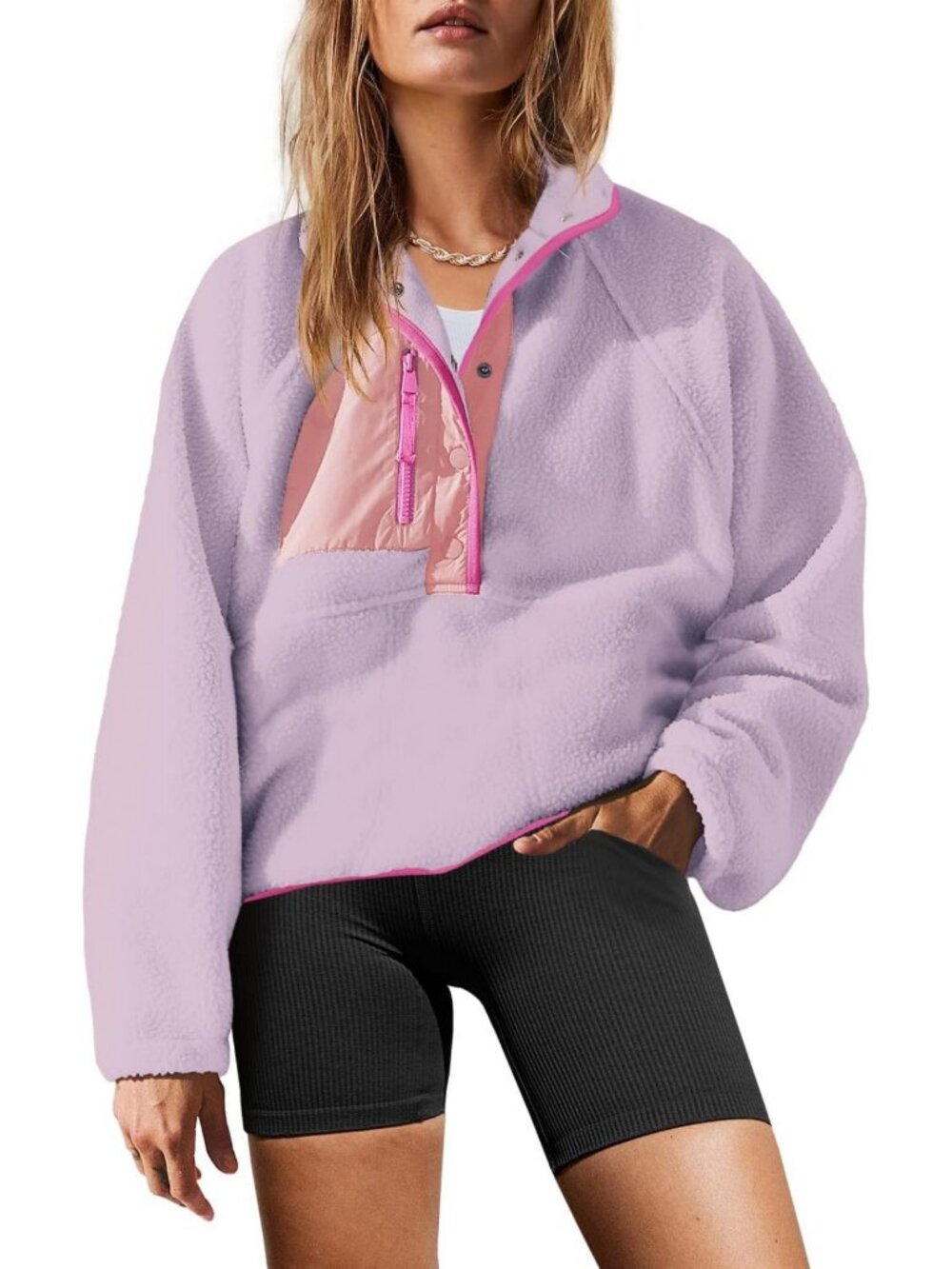 Cozy Women's Fleece Pullover Jacket | Sherpa Sweatshirt with Pockets